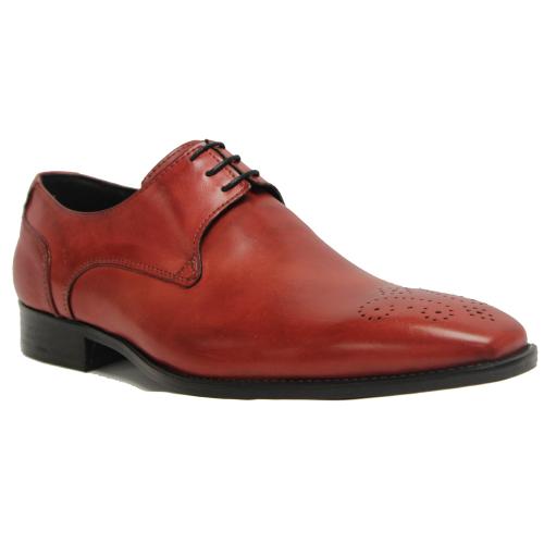 Duca Di Matiste 1550 Red Genuine Calfskin Leather Oxford Shoes.